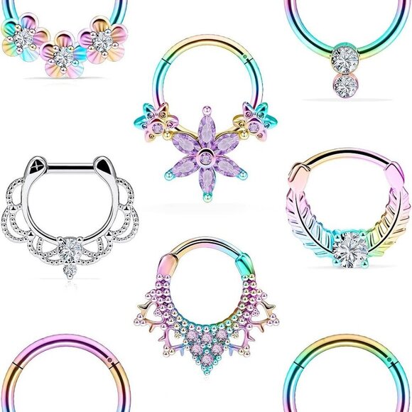 Jewelry - Septum Daith Earrings 16g Stainless Steel Rainbow Rose Gold Piercing Jewelry